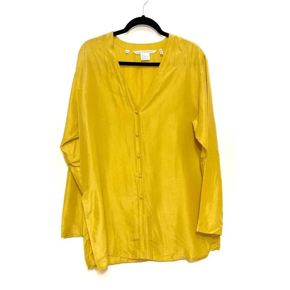 VTG Anne Pinkerton 100% Silk Button Down Blouse - Mustard SimpleTop - Picture 1 of 3